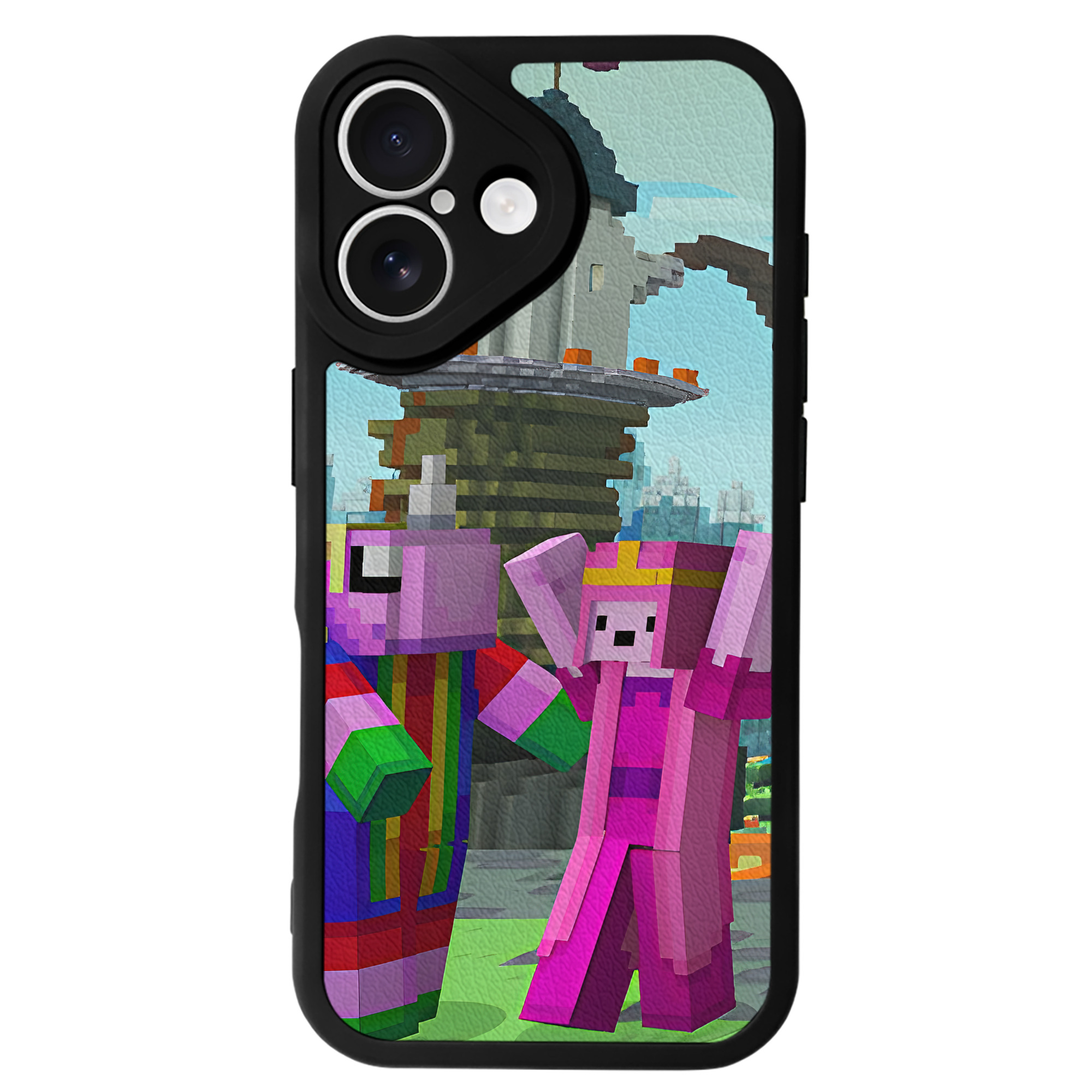 （画像用） マインクラフト ブロックの世界 Minecraft MC Block world 【iPhone 16シリーズ対応】シリコンスマホケース（レザー調） 材質：シリコン